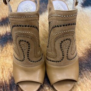 Vince Camuto Tan Peep-Toe Heels with Studded Design